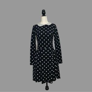 💜XS💜 Retro Dress Wednesday Addams Polka Dot Peter Pan Collar Flare Long Sleeve